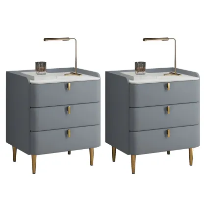 Glam Leather Sintered Stone Top Nightstand with Drawers Image - 25