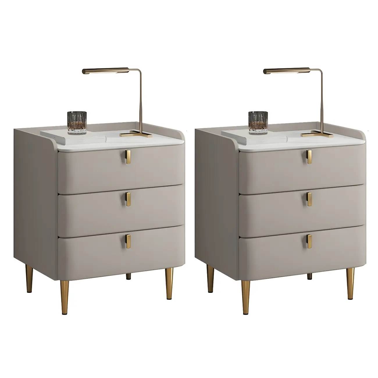 Glam Leather Sintered Stone Top Nightstand with Drawers Image - 26 | homeyfad