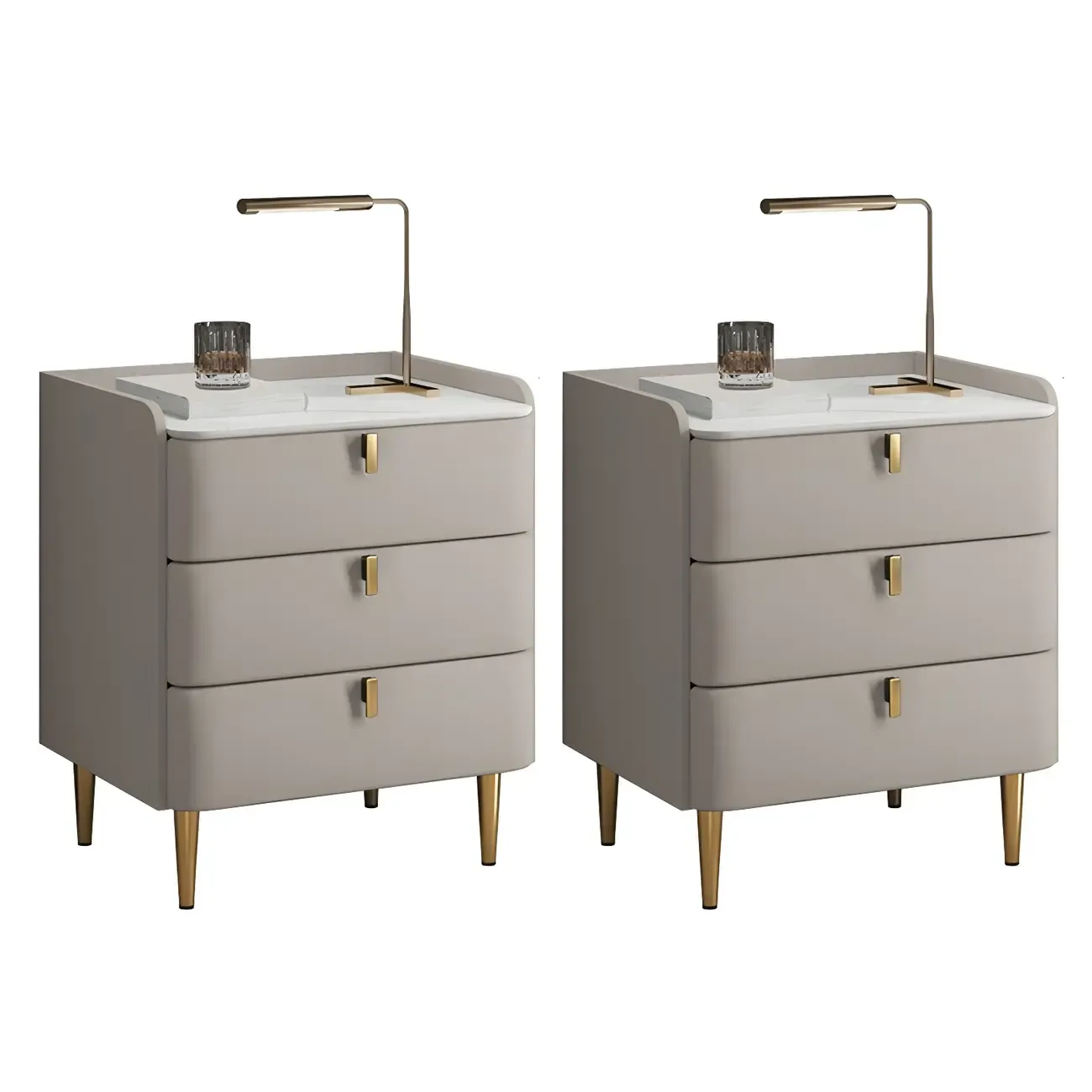 Glam Leather Sintered Stone Top Nightstand with Drawers Image - 26