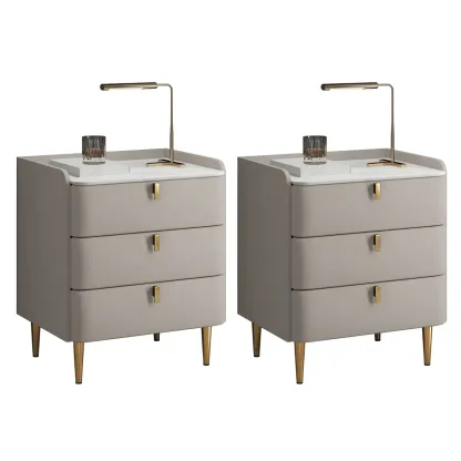 Glam Leather Sintered Stone Top Nightstand with Drawers Image - 26