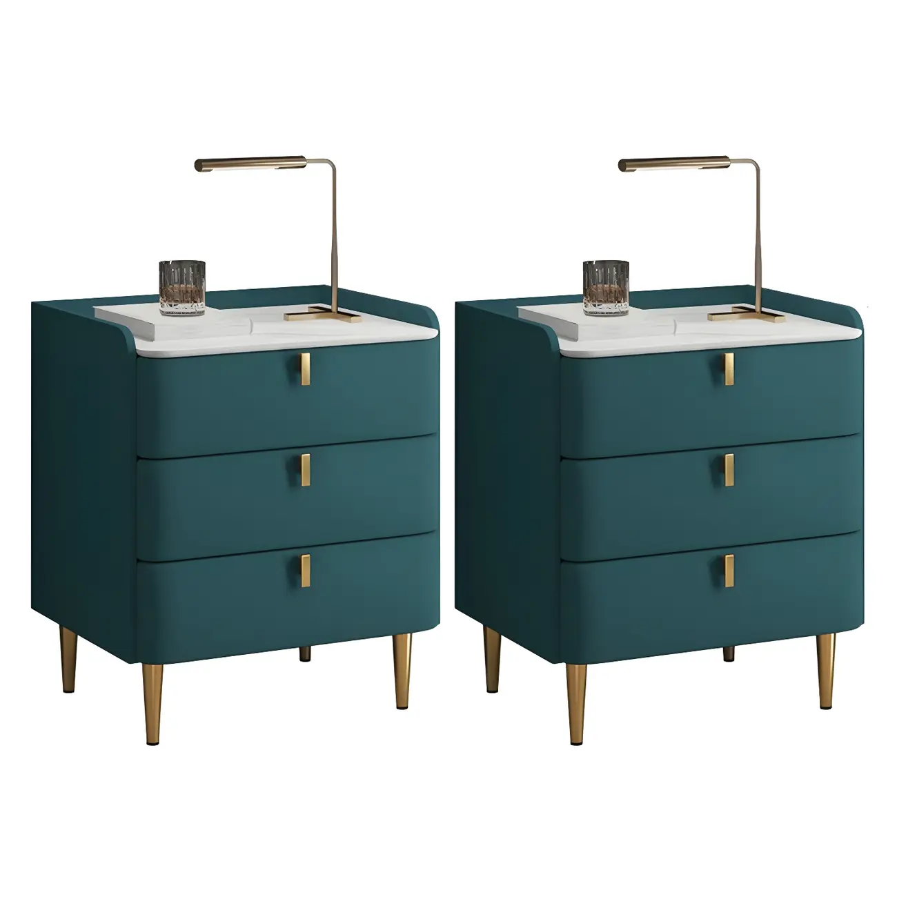 Glam Leather Sintered Stone Top Nightstand with Drawers Image - 27 | homeyfad