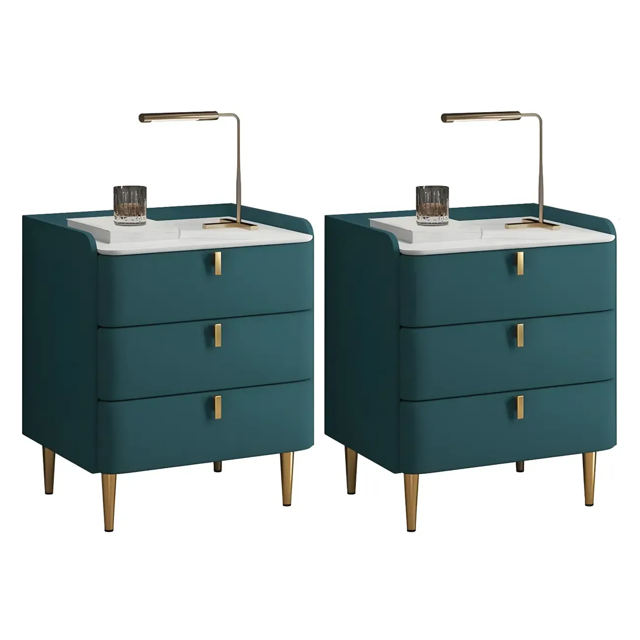 Glam Leather Sintered Stone Top Nightstand with Drawers Image - 27