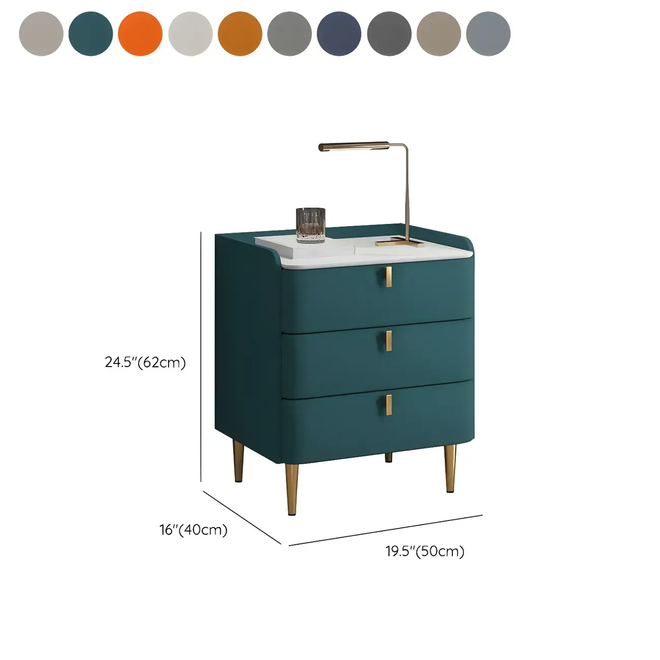 Glam Leather Sintered Stone Top Nightstand with Drawers #size