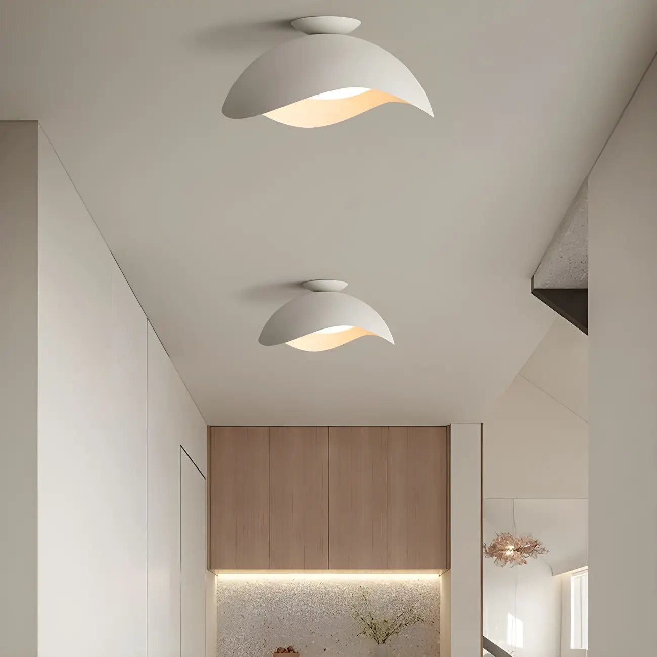 Modern White Wave Curved Dome LED Flush Mount Ceiling Light Image - 3 | homeyfad