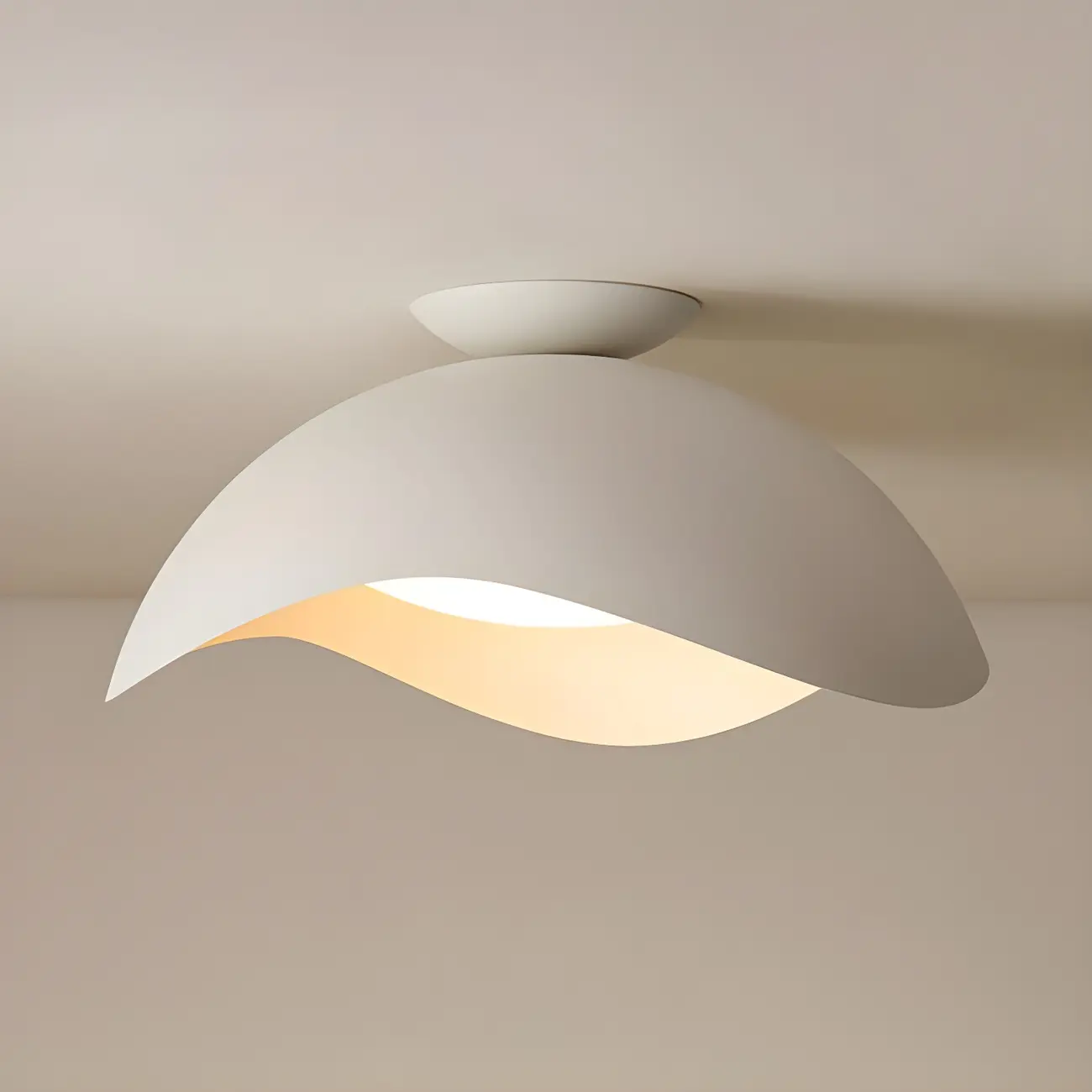 Modern White Wave Curved Dome LED Flush Mount Ceiling Light Image - 8 | homeyfad