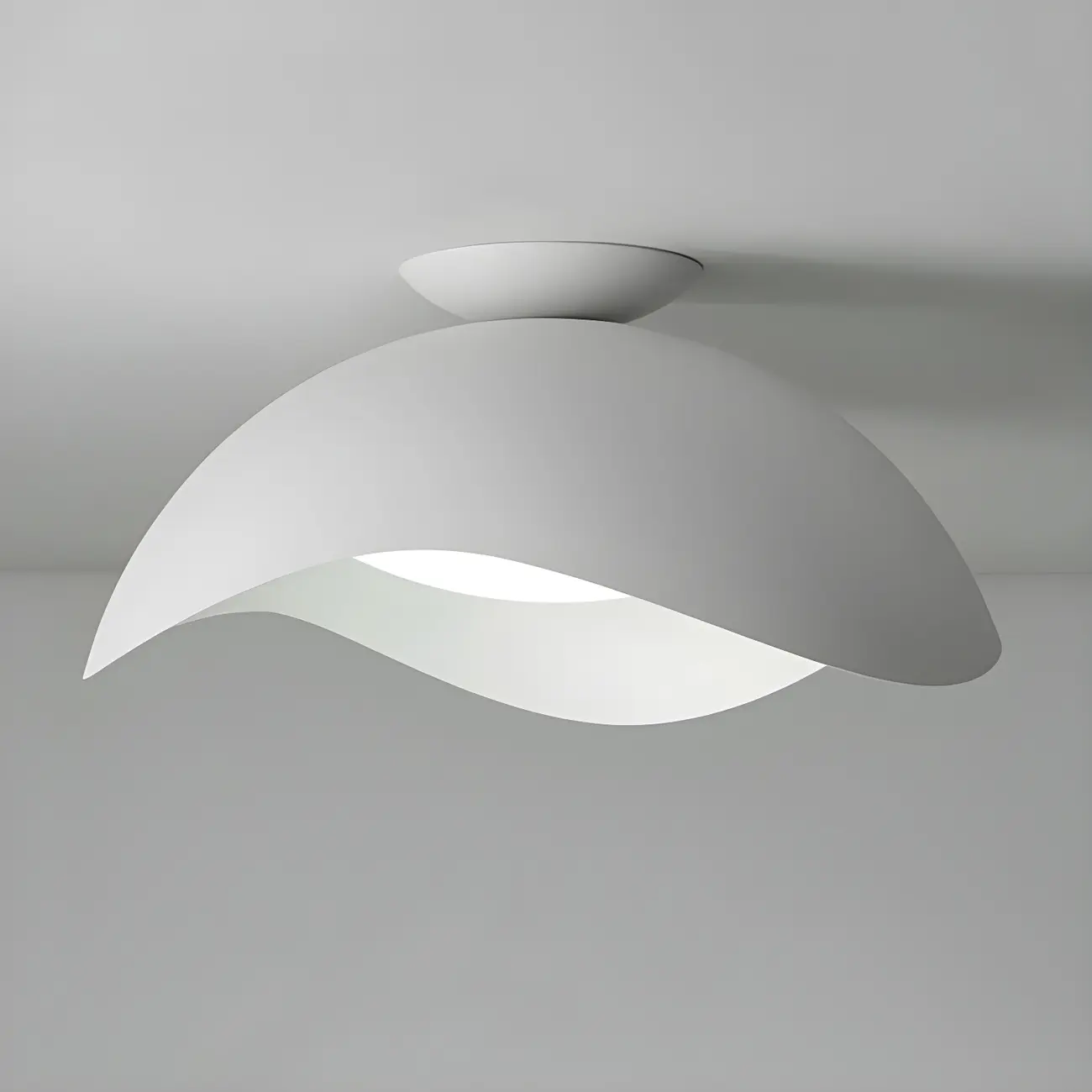 Modern White Wave Curved Dome LED Flush Mount Ceiling Light Image - 10 | homeyfad