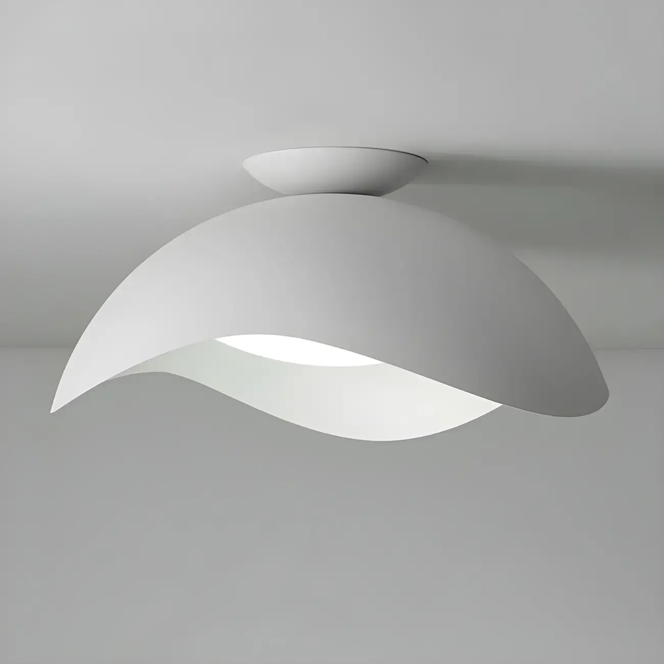 Modern White Wave Curved Dome LED Flush Mount Ceiling Light Image - 10
