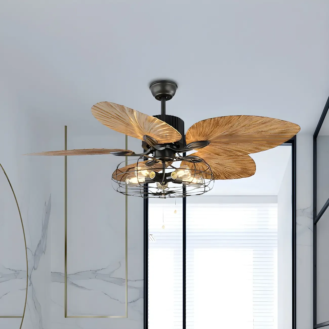 Industrial Black Indoor Ceiling Fan with Light for Living Room