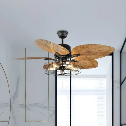 Industrial Black Indoor Ceiling Fan with Light for Living Room