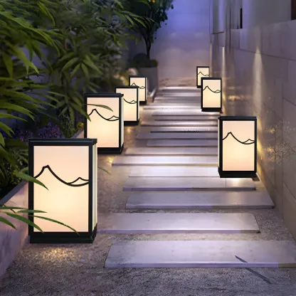 Sophisticated Rectangle Vertical White Shade Post Cap Light Image - 3