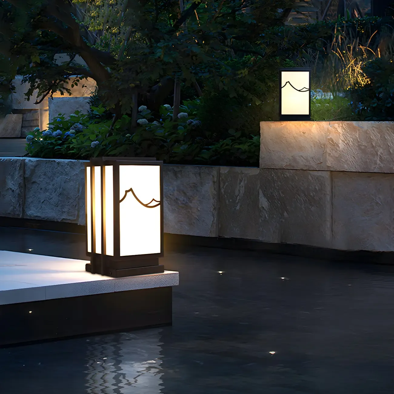 Sophisticated Rectangle Vertical White Shade Post Cap Light Image - 4