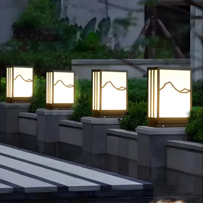 Sophisticated Rectangle Vertical White Shade Post Cap Light Image - 5