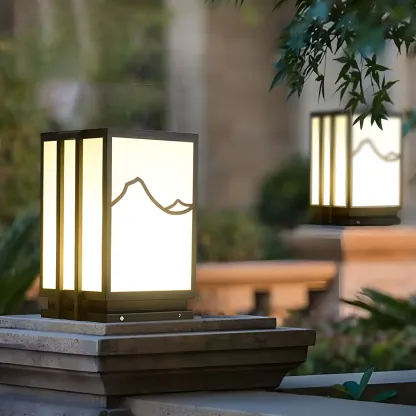 Sophisticated Rectangle Vertical White Shade Post Cap Light Image - 6