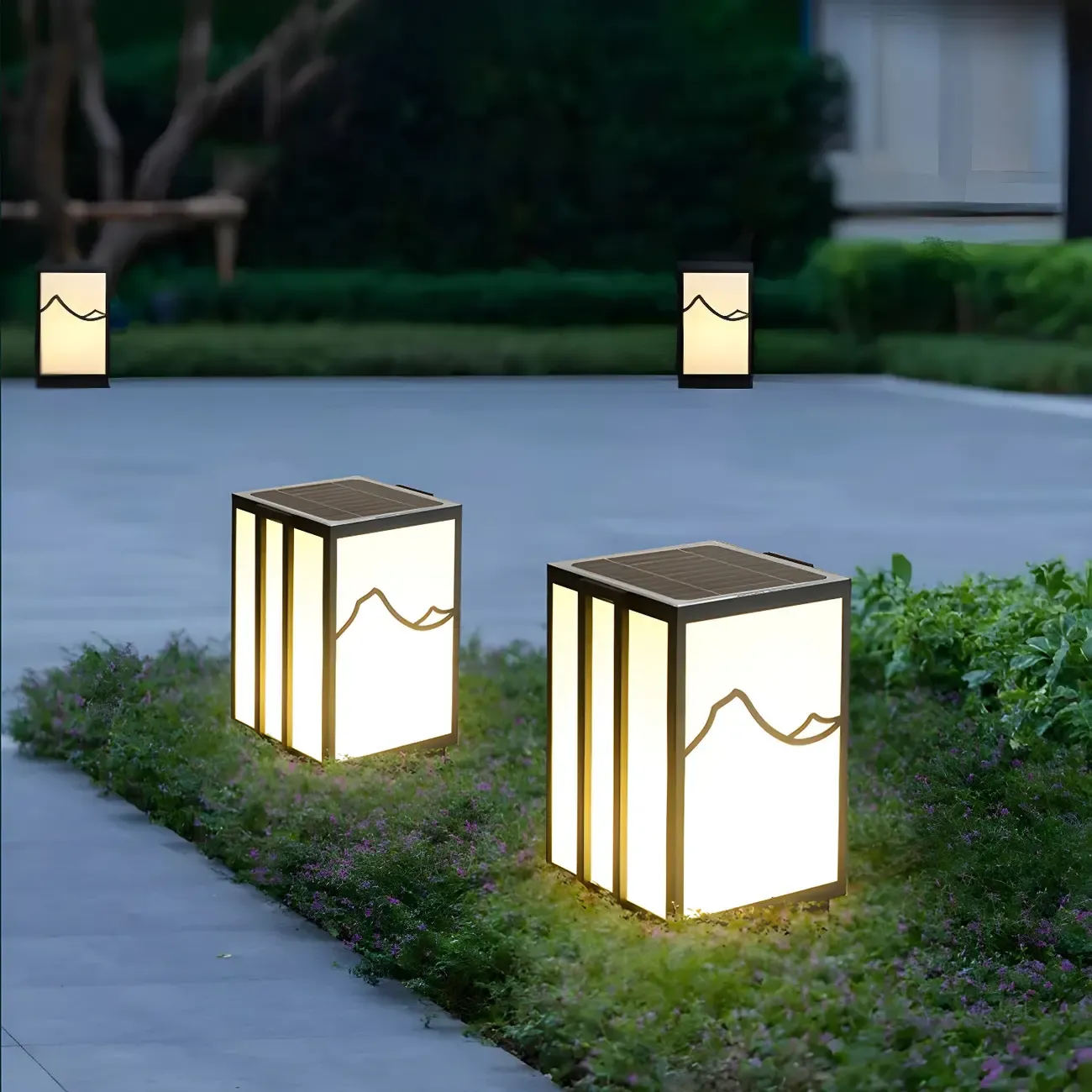 Sophisticated Rectangle Vertical White Shade Post Cap Light Image - 7