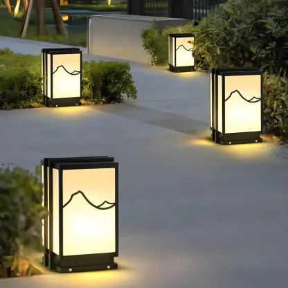 Sophisticated Rectangle Vertical White Shade Post Cap Light Image - 9