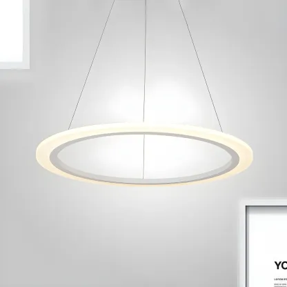 White Circular Modern Metal LED Pendant Chandelier Image - 11