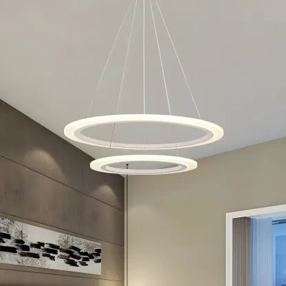 White Circular Modern Metal LED Pendant Chandelier Image - 4