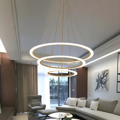 White Circular Modern Metal LED Pendant Chandelier Image - 10