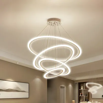 White Circular Modern Metal LED Pendant Chandelier Image - 8