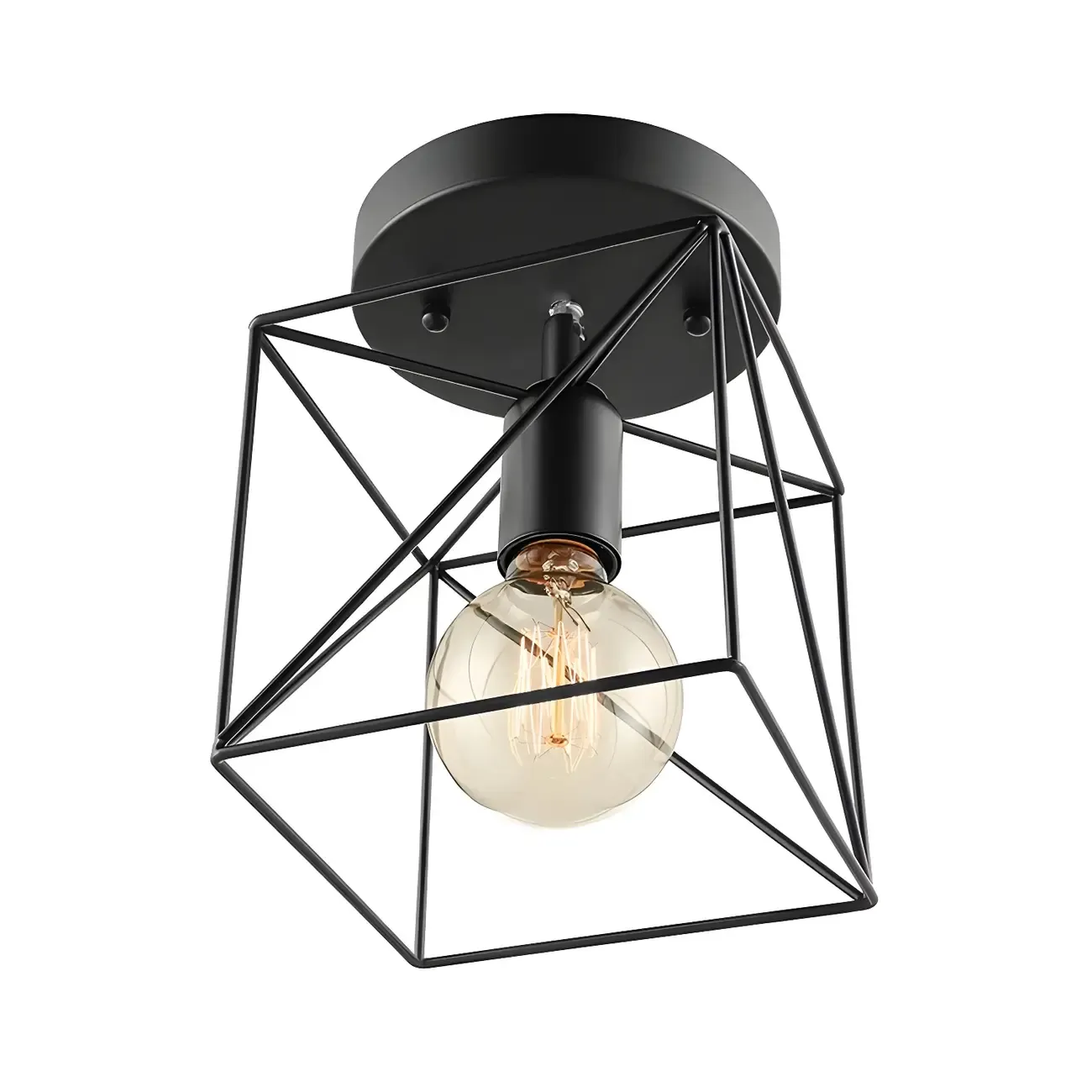 Black Geometric Metal Industrial Semi Flush Ceiling Light Image - 5