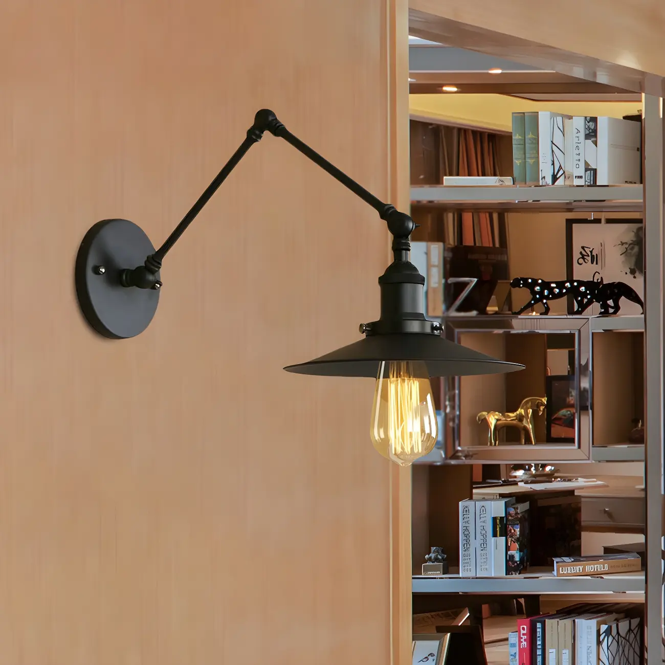 Industrial Metal Flat-Shade Swing Arm Wall Light Image - 2 | homeyfad