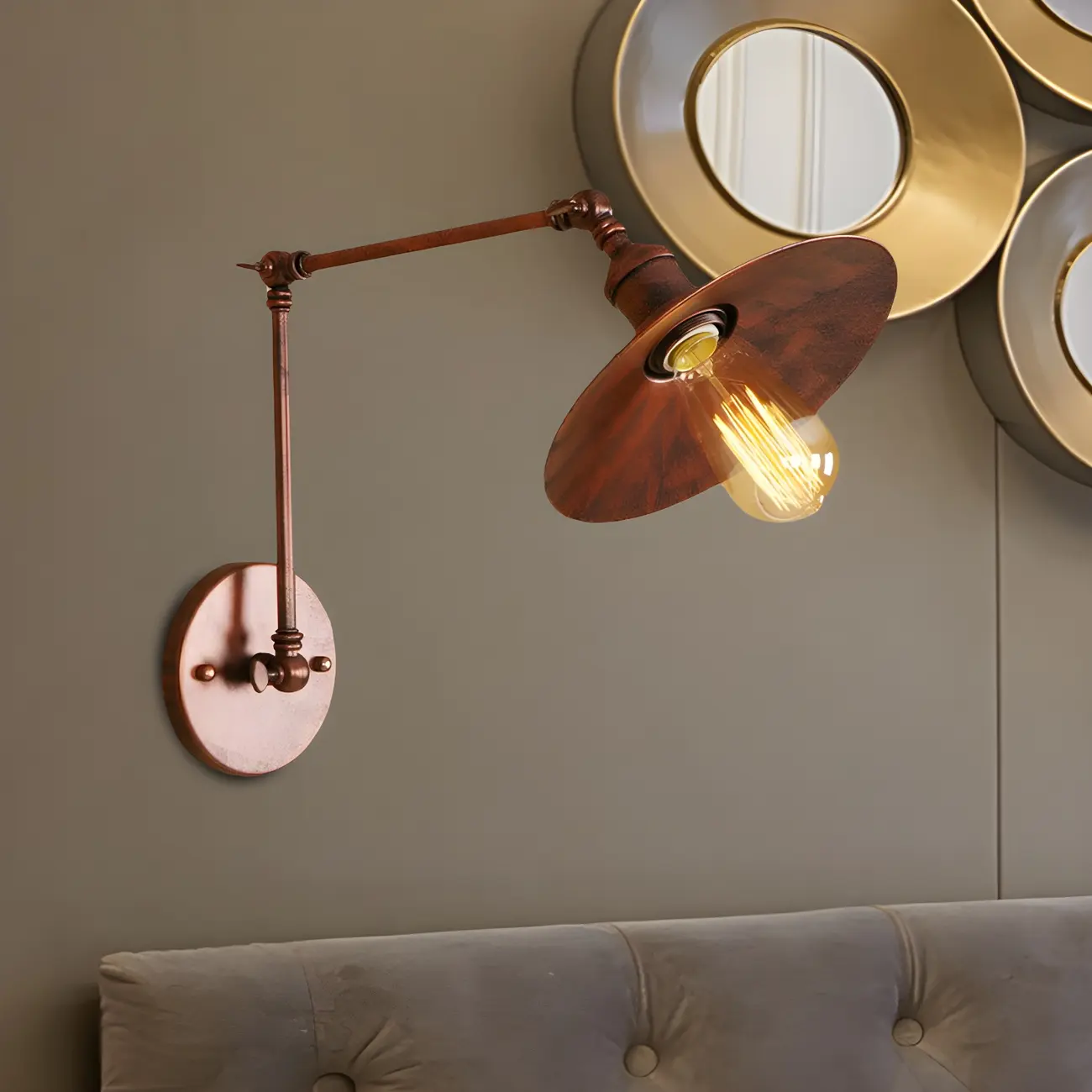 Industrial Metal Flat-Shade Swing Arm Wall Light Image - 3 | homeyfad