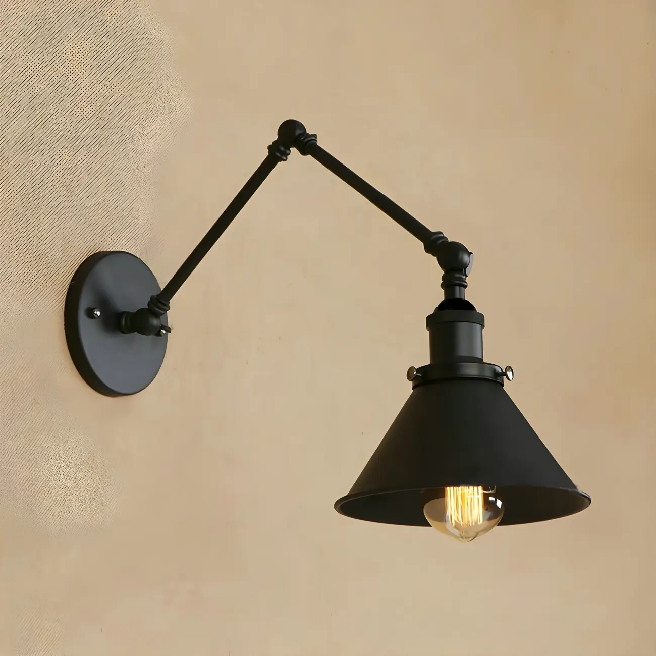 Industrial Metal Black 1-Light Swing Arm Wall Light Image - 3 | homeyfad