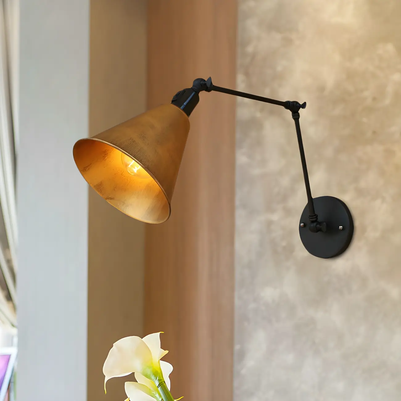 1-Light Cone Metal Swing Arm Wall Light Image - 2 | homeyfad