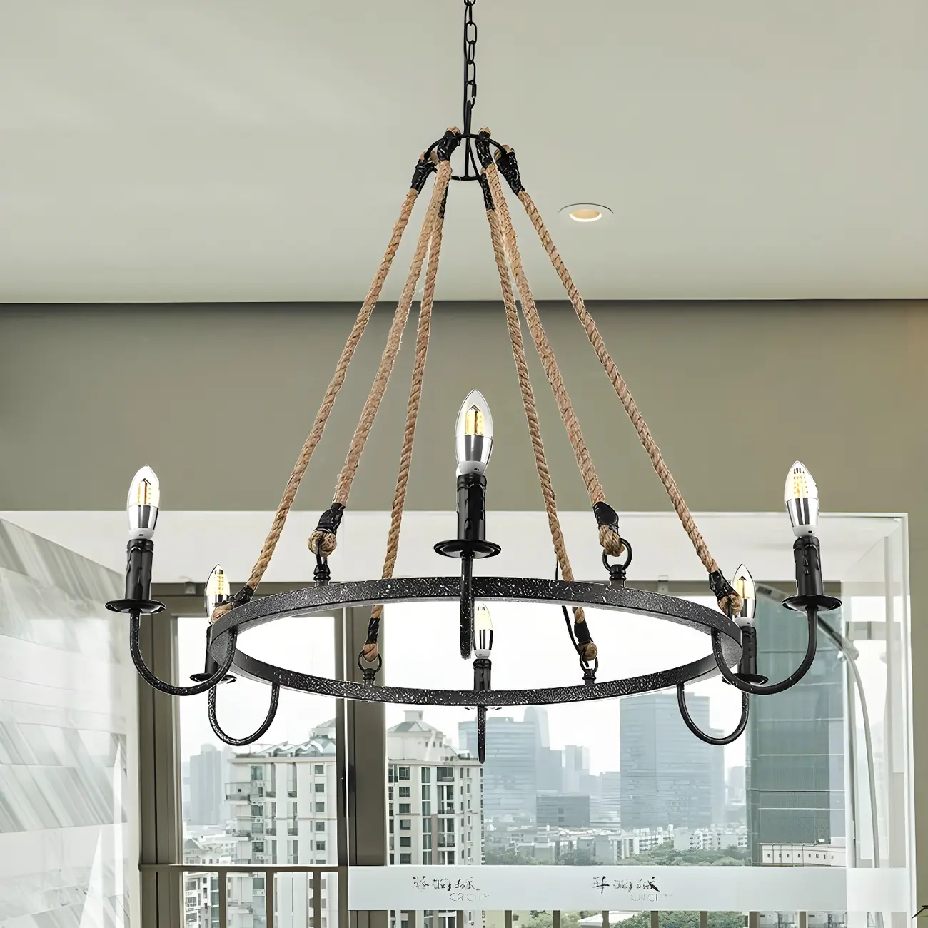 Black Metal Round Rustic Chandelier Light Fixture Image - 3 | homeyfad