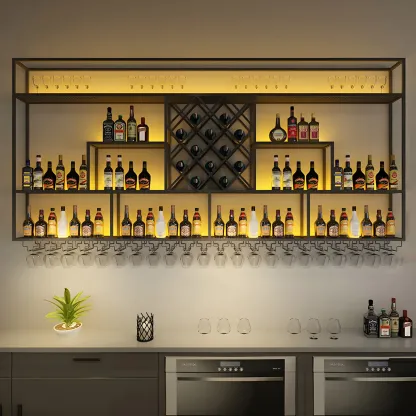 Rectangular Black Metal Wall-Mounted Wine Bottle Rack Image - 2