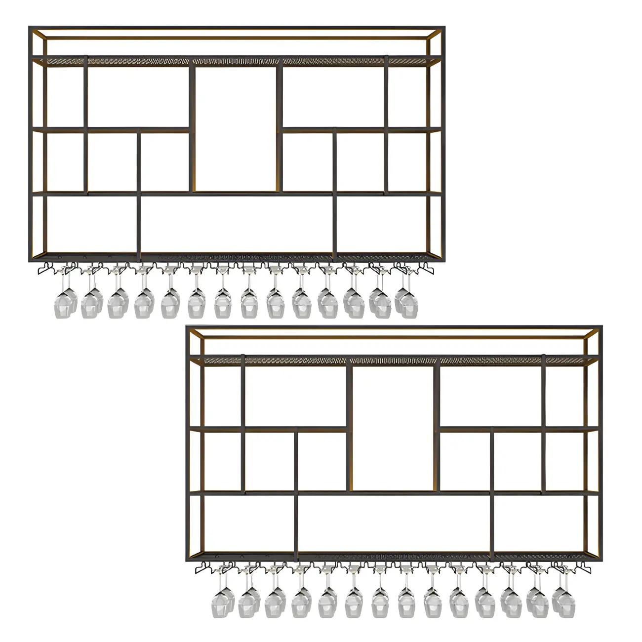 Rectangular Black Metal Wall-Mounted Wine Bottle Rack Image - 4 | homeyfad