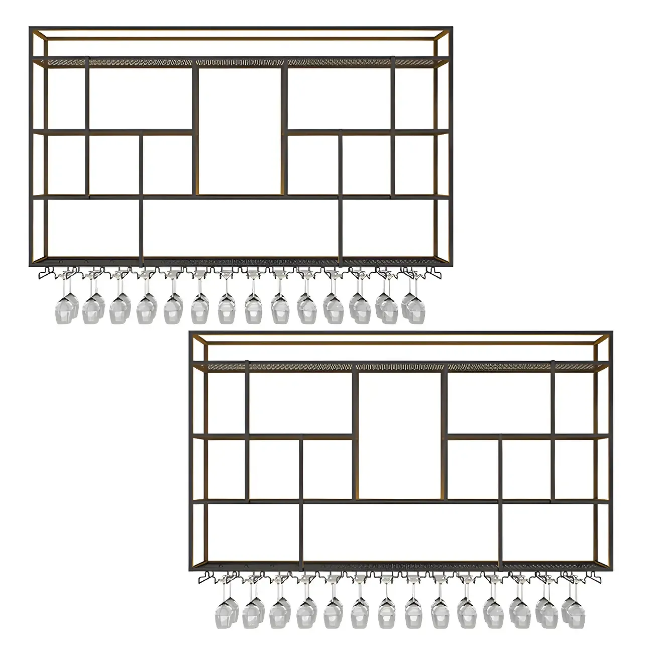 Rectangular Black Metal Wall-Mounted Wine Bottle Rack Image - 4