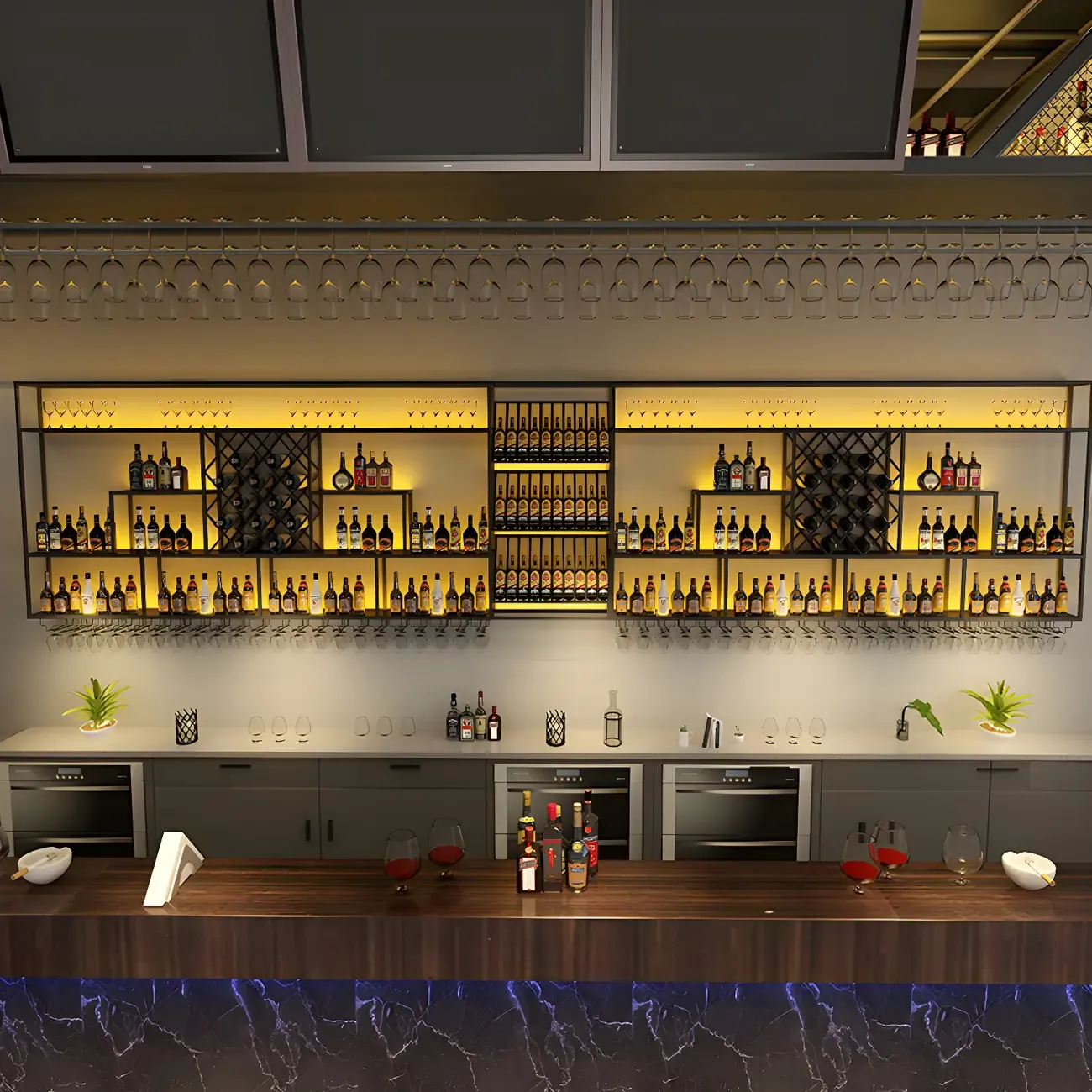 Rectangular Black Metal Wall-Mounted Wine Bottle Rack Image - 3