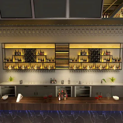 Rectangular Black Metal Wall-Mounted Wine Bottle Rack Image - 3