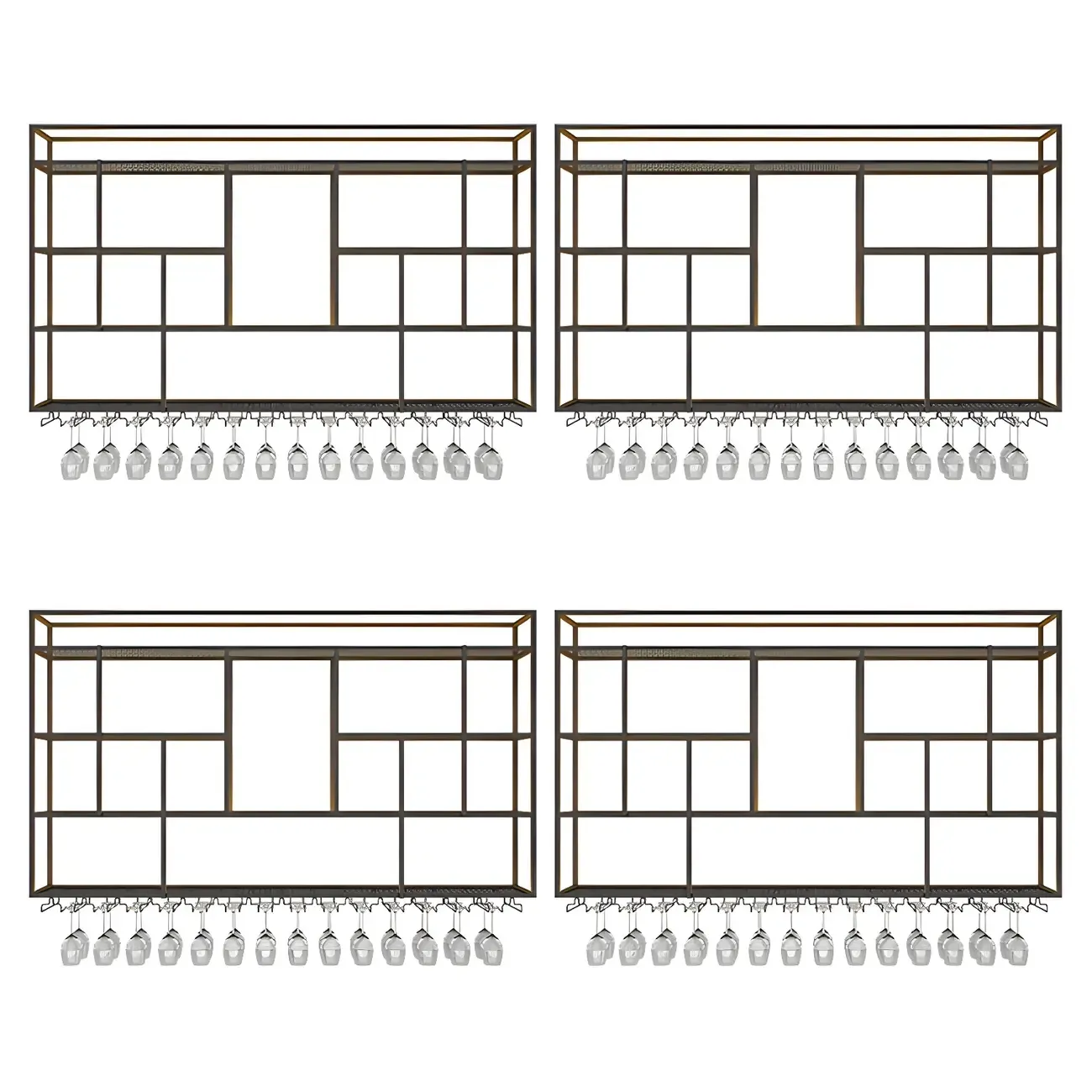 Rectangular Black Metal Wall-Mounted Wine Bottle Rack Image - 5