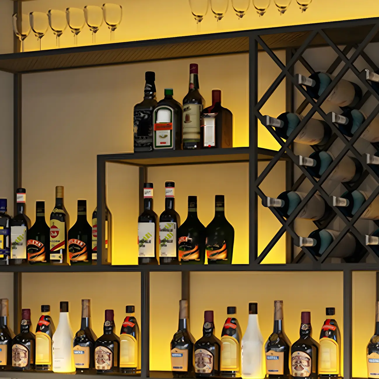 Rectangular Black Metal Wall-Mounted Wine Bottle Rack Image - 8 | homeyfad