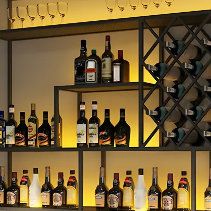 Rectangular Black Metal Wall-Mounted Wine Bottle Rack Image - 8