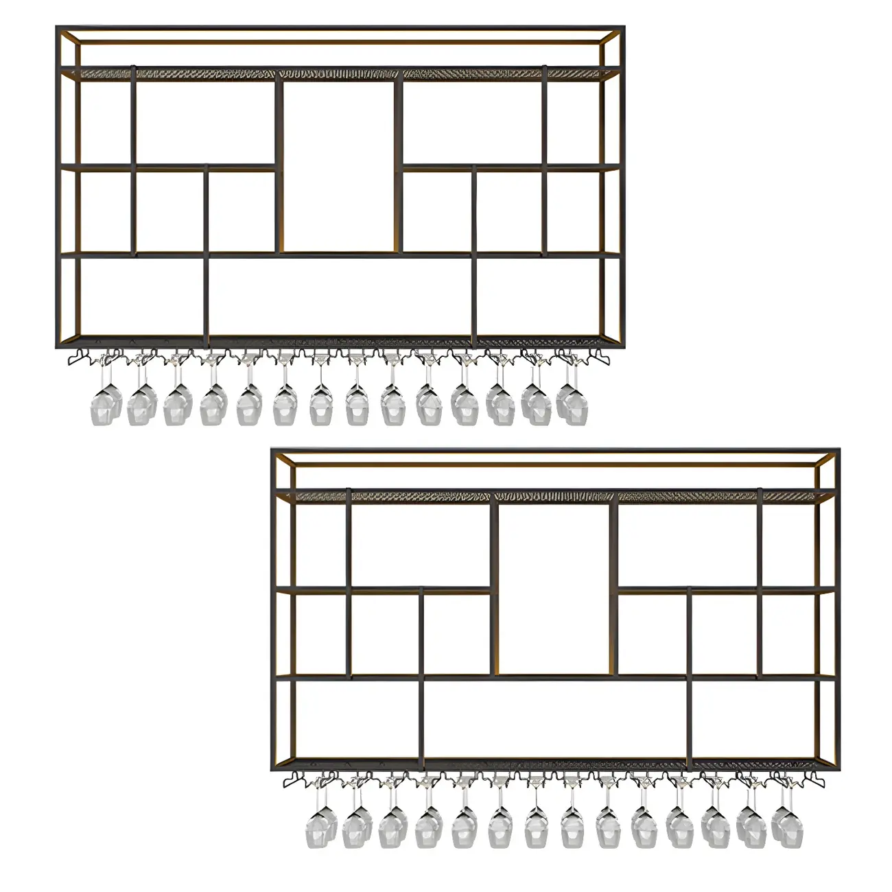 Rectangular Black Metal Wall-Mounted Wine Bottle Rack Image - 9 | homeyfad