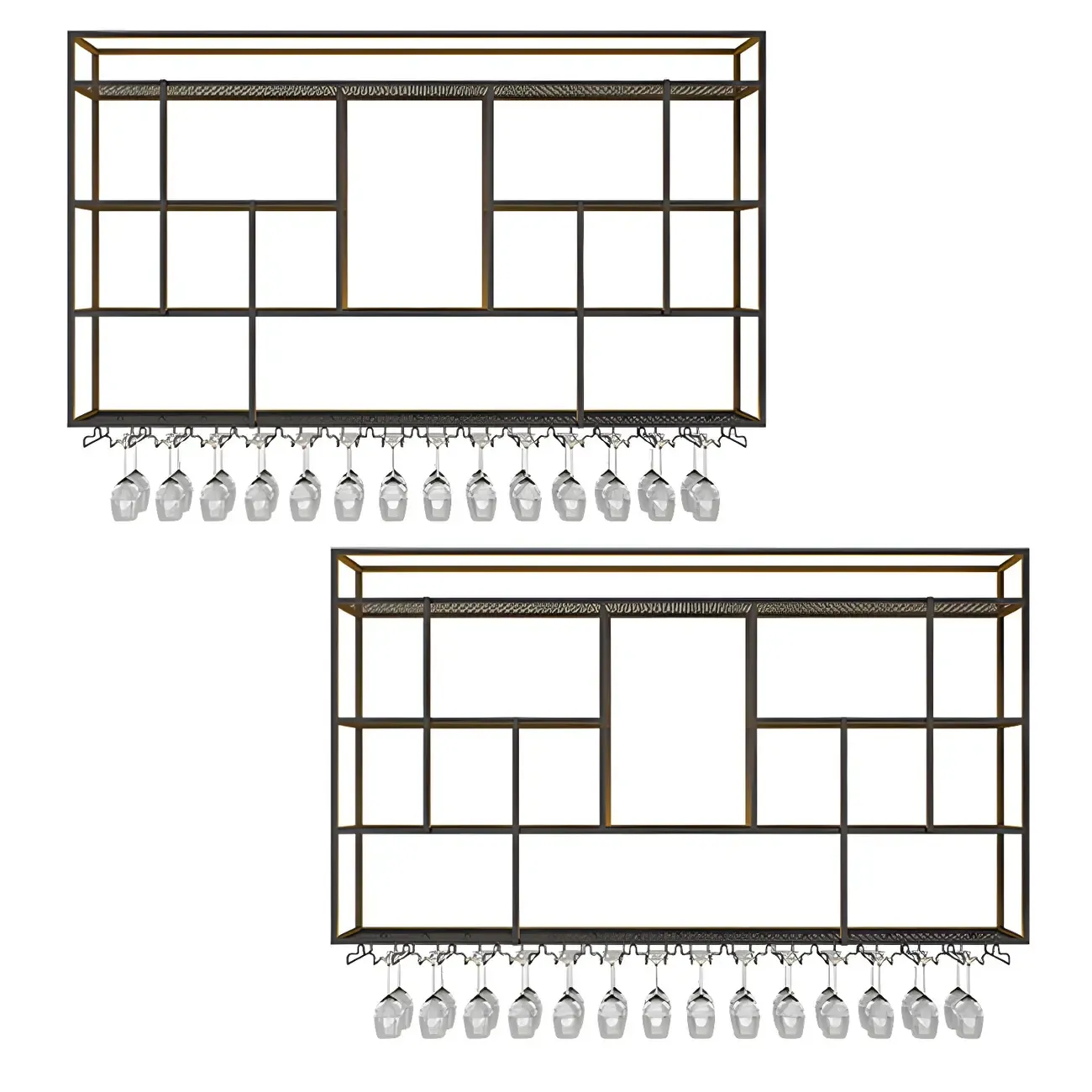 Rectangular Black Metal Wall-Mounted Wine Bottle Rack Image - 9