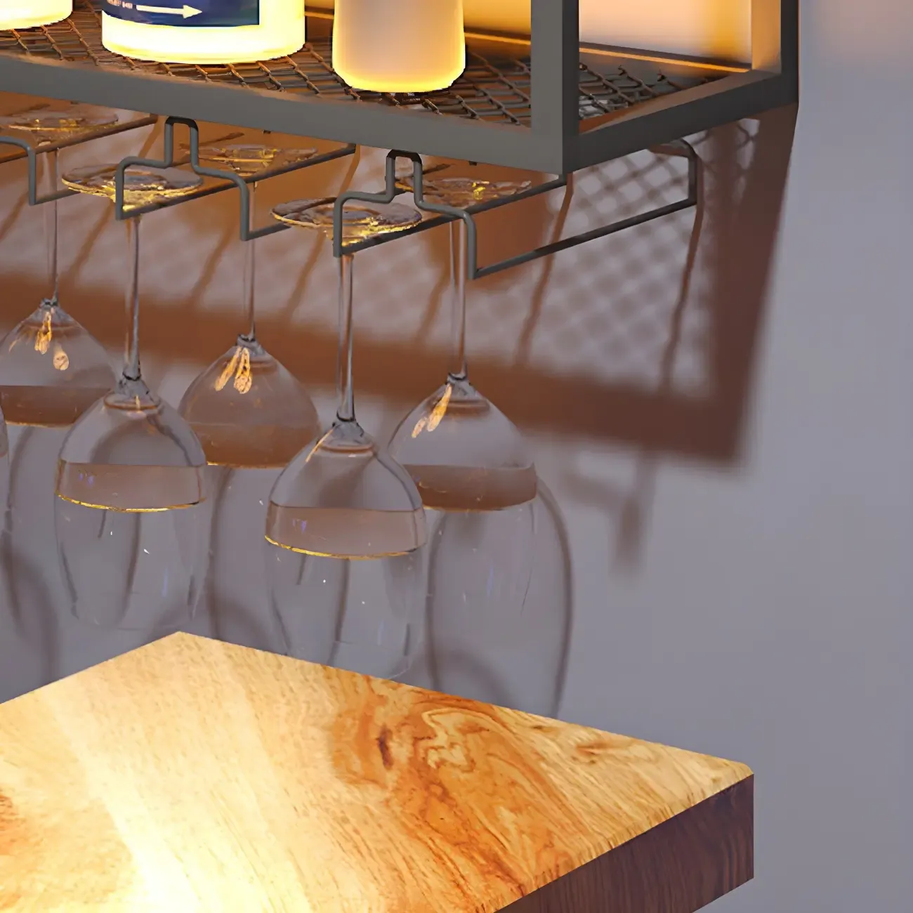 Rectangular Black Metal Wall-Mounted Wine Bottle Rack Image - 12