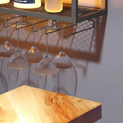 Rectangular Black Metal Wall-Mounted Wine Bottle Rack Image - 12