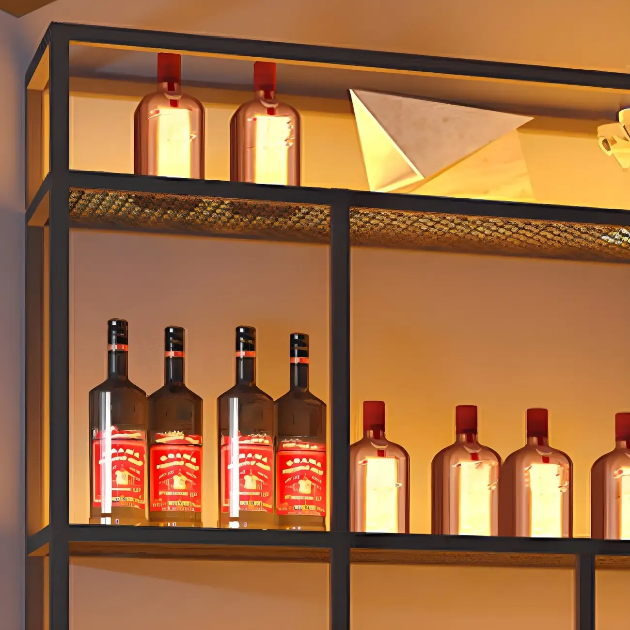 Rectangular Black Metal Wall-Mounted Wine Bottle Rack Image - 13