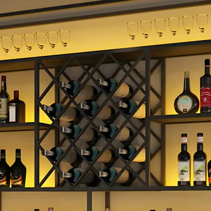 Rectangular Black Metal Wall-Mounted Wine Bottle Rack Image - 14