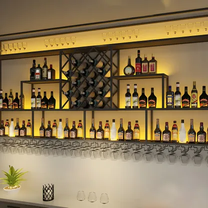 Rectangular Black Metal Wall-Mounted Wine Bottle Rack Image - 15