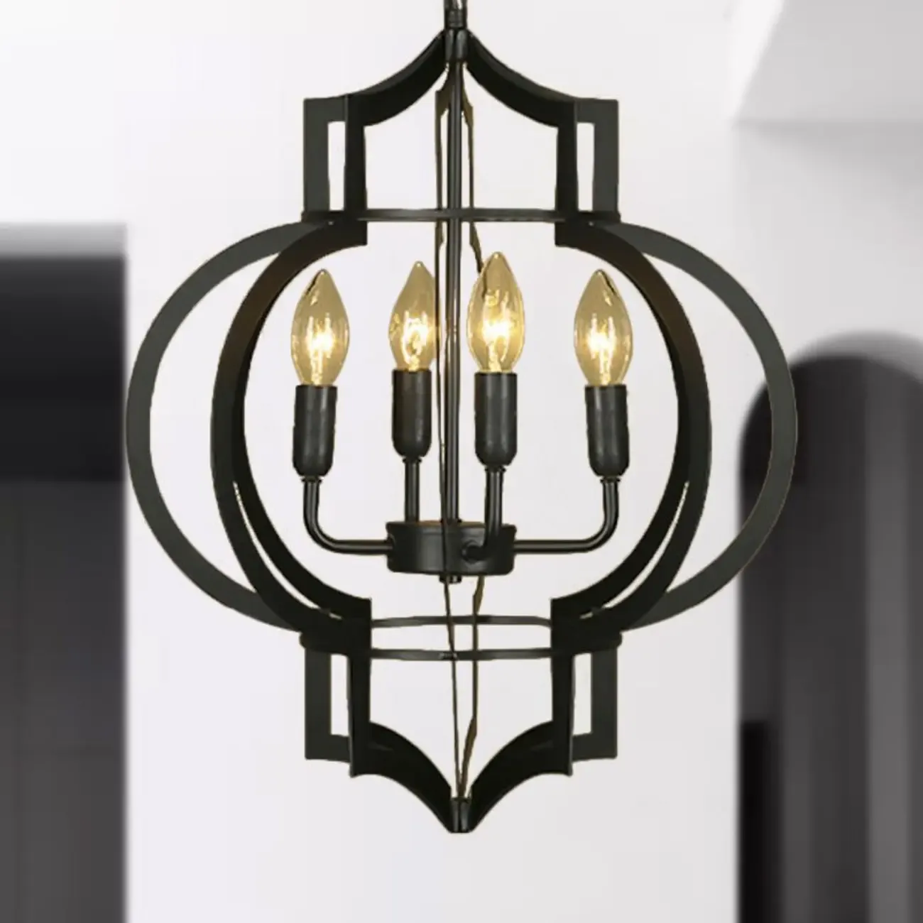 Industrial Metal Black Lantern Candle Chandelier Image - 8