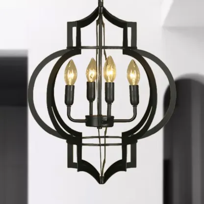 Industrial Metal Black Lantern Candle Chandelier Image - 8
