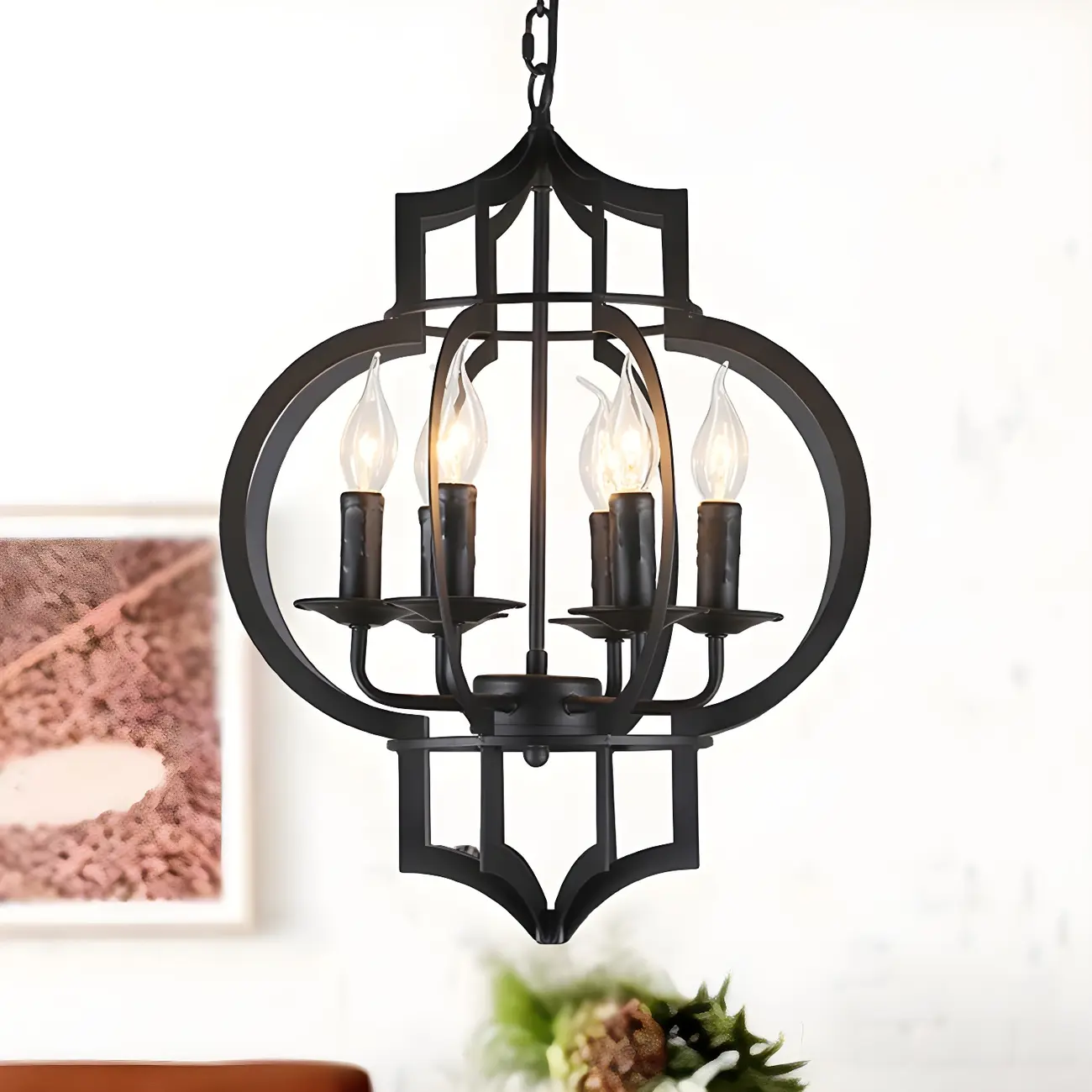 Industrial Metal Black Lantern Candle Chandelier Image - 1 | homeyfad