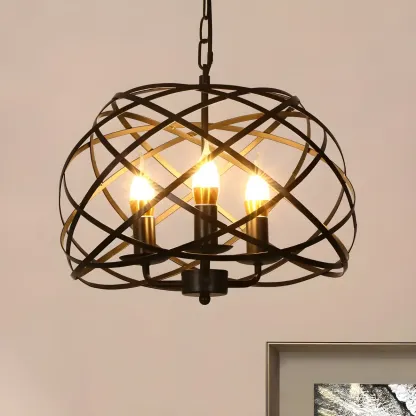 Vintage Stylish Open Cage Hanging Light with Candle 3 Heads Hanging Chandelier Light in Black