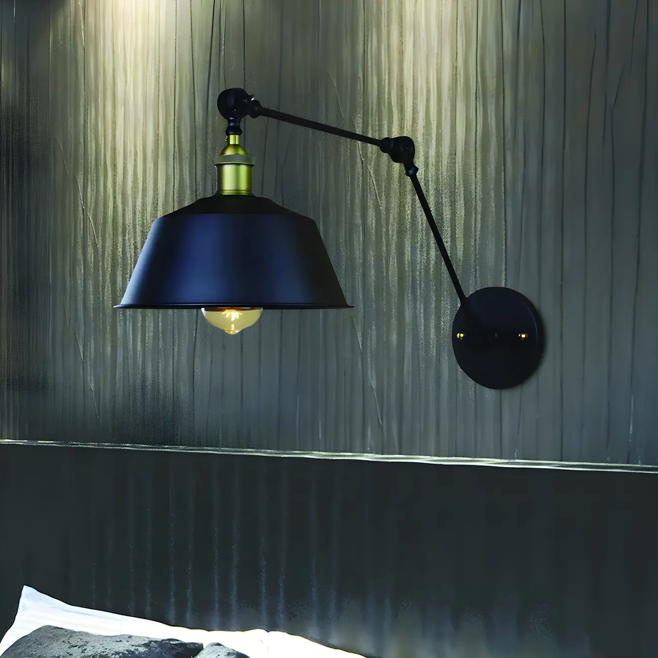 Industrial Black Metal Swing Arm Wall Light Image - 3 | homeyfad