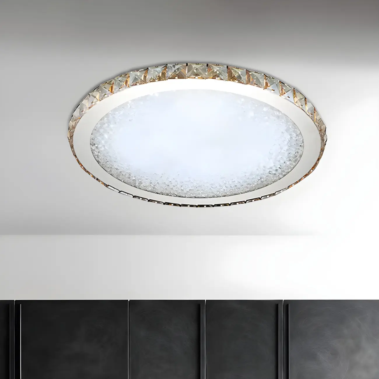 LED Gold Round Crystal Flush Mount Ceiling Light Image - 14 | homeyfad